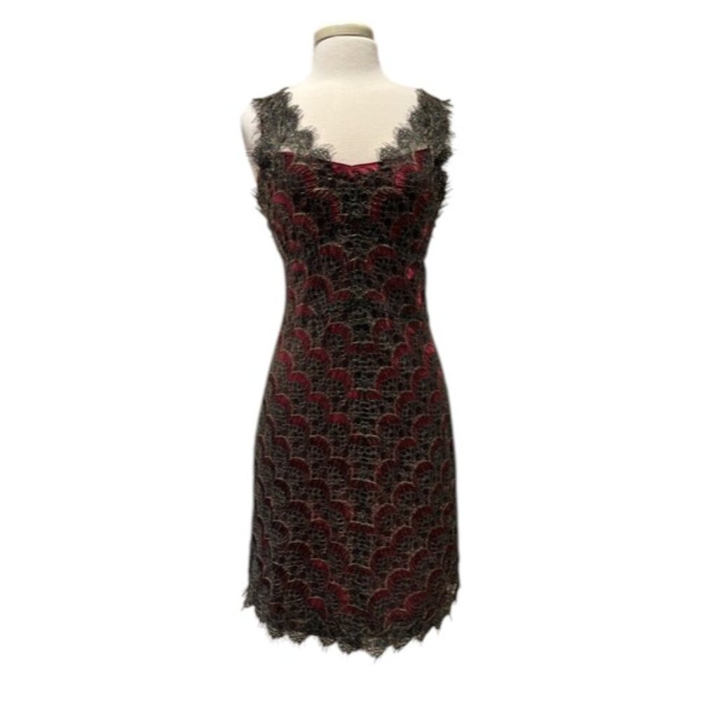 Betsey Johnson Y2K VINTAGE Red Slip Dress with Gold Lace Overlay